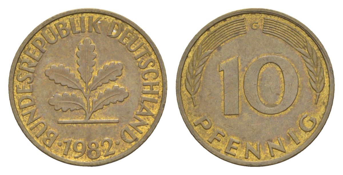 ФРГ 10 пфеннигов 1982 G KM 108, J. 383 сталь плакированная латунью 4630-1269