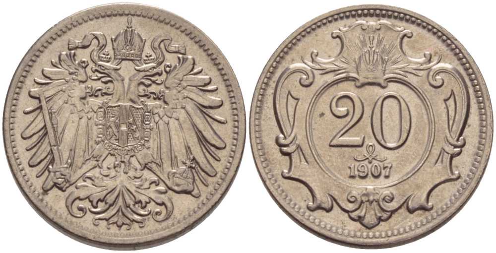 АВСТРИЯ 20 ГЕЛЛЕРОВ 1907 АВСТРО-ВЕНГЕРСКАЯ ИМПЕРИЯ KM 2803 никель 117-844