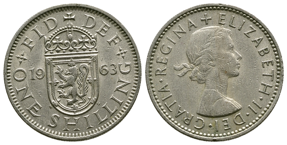 Великобритания 1 шиллинг 1963 Елизавета II (1952-2022), Шотландский герб KM 905, Spink 4148 медно-никель 4384-713
