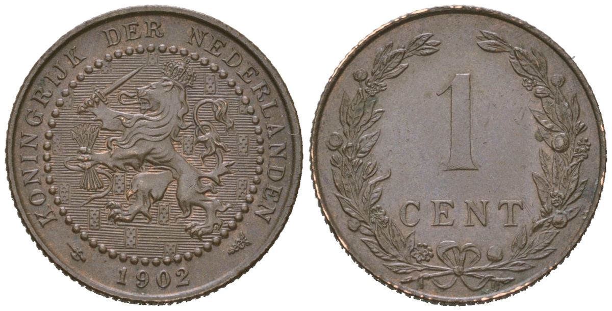 Нидерланды 1 цент 1902 Вильгельмина (1890-1948) KM 132 бронза 4154-768