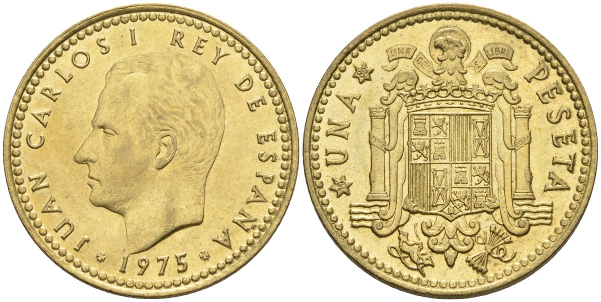 Испания 1 песета 1975 (80) Хуан Карлос I (1975-2014) KM 806 алюминиевая бронза 4604-442