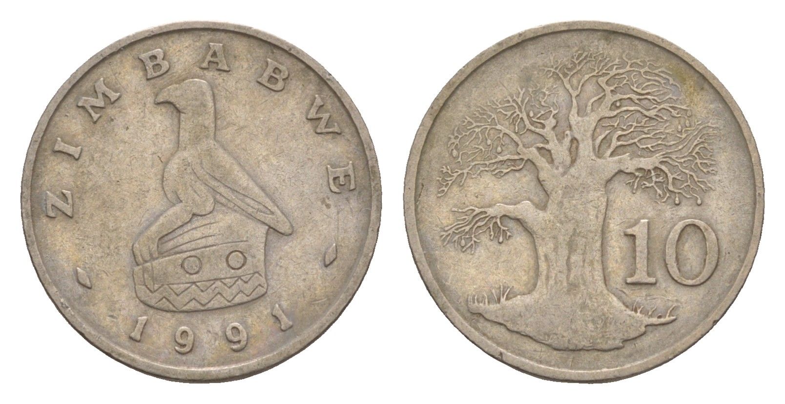 Зимбабве 10 центов 1991 птица-идол, баобаб KM 3 медно-никель 4655-753