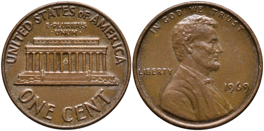 США 1 ЦЕНТ 1969 ЛИНКОЛЬН KM 201 медь цинк 4392-668