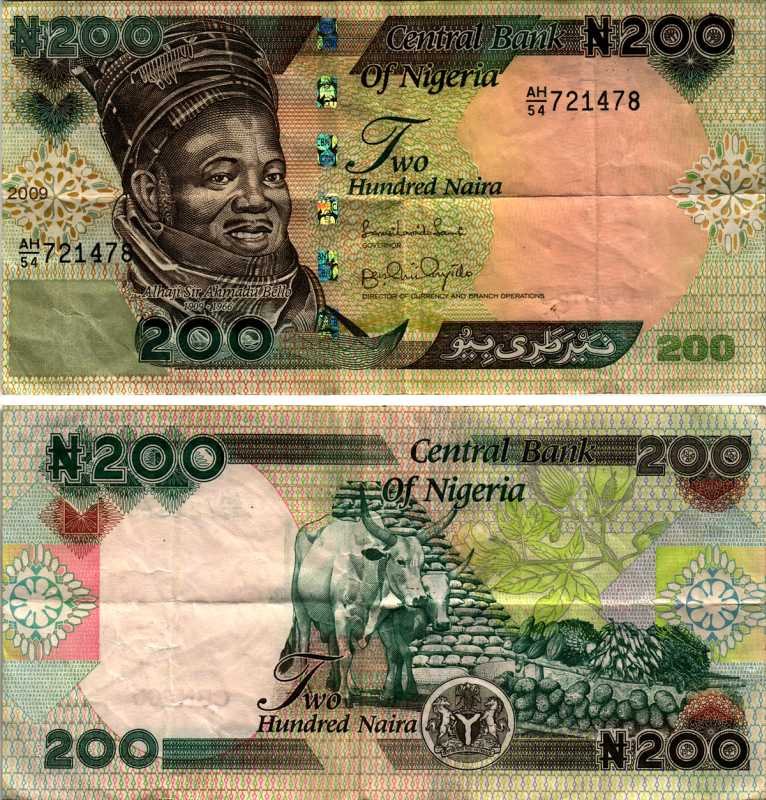 Нигерия 200 найра 2009 Ахмаду Белло, быки Pick 29 h бумага 8518-42-2-1