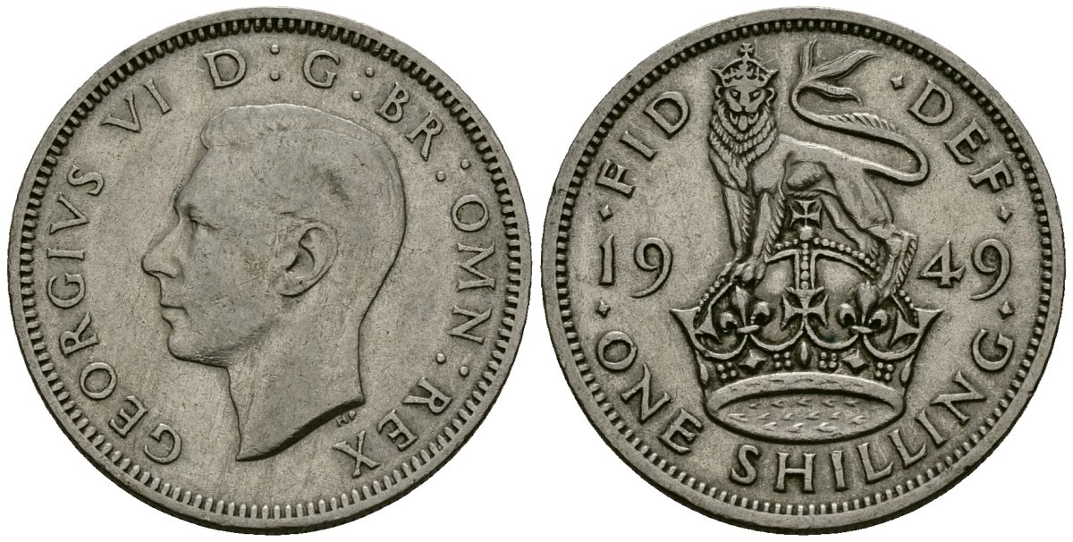 Великобритания 1 шиллинг 1949 Георг VI (1936-1952), Английский герб KM 876, Spink 4108 медно-никель 4167-723