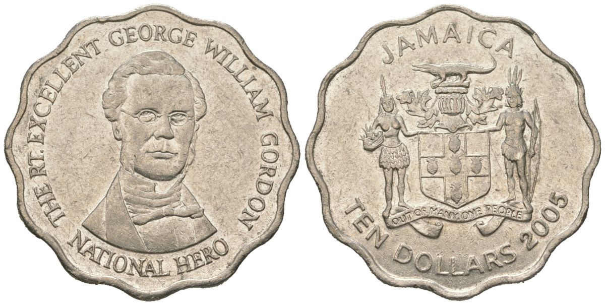 Ямайка 10 долларов 2005 KM 181 сталь плакированная никелем 4620-534