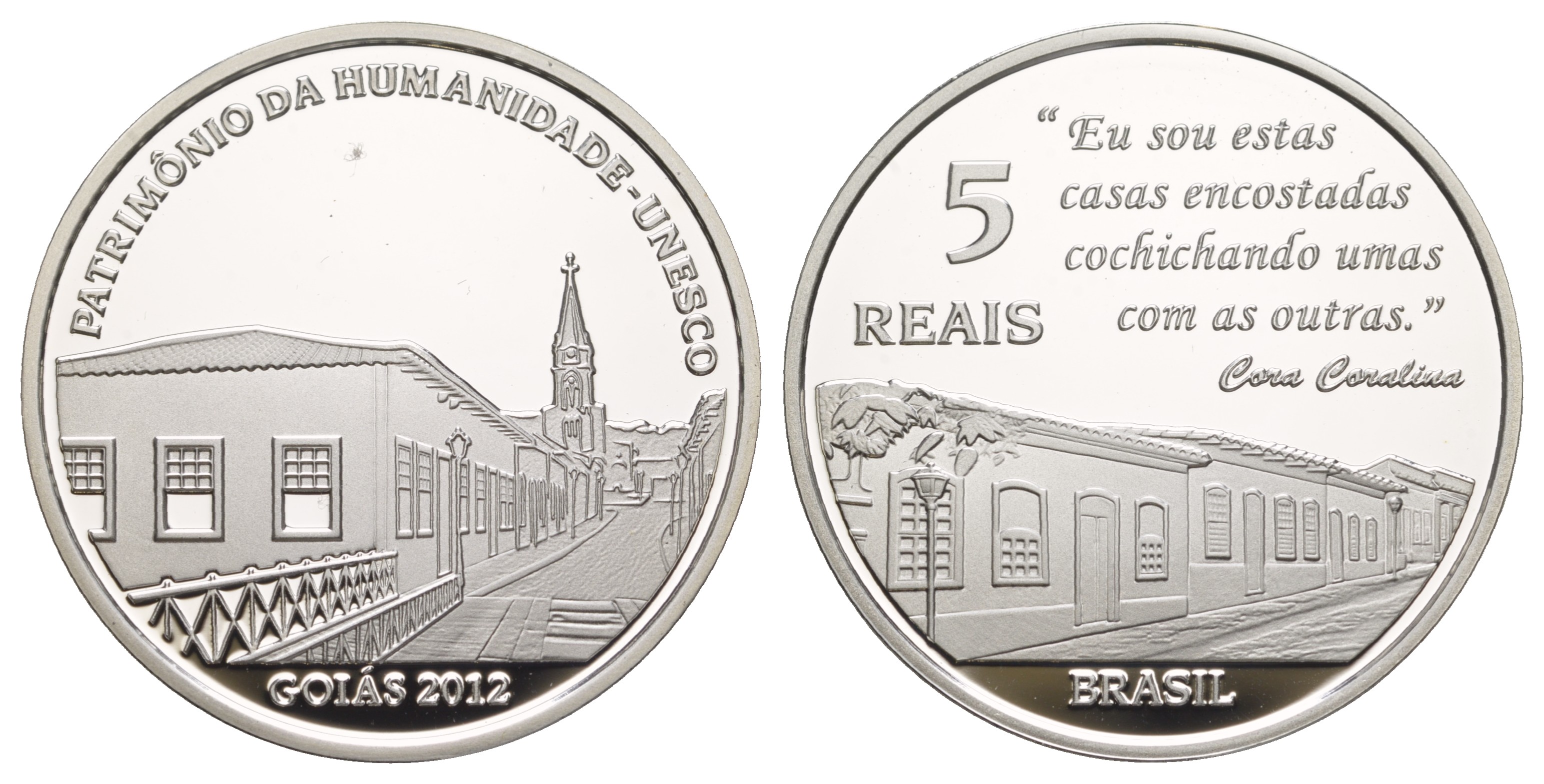 Бразилия 5 реалов 2012 ЮНЕСКО - Гояс, тираж 3.000 экземпляров, в оригинальной коробке, с сертификатом KM 682 серебро  PROOF  3-6-1-03