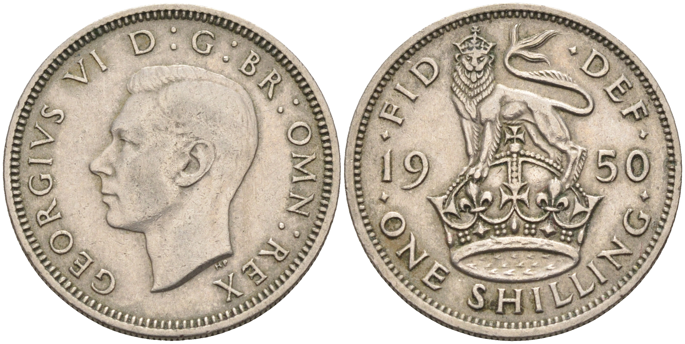 Великобритания 1 шиллинг 1950 Георг VI (1936-1952), Английский герб KM 876, Spink 4108 медно-никель    4595-921