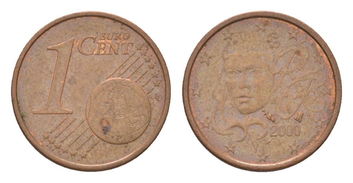 Франция 1 евроцент 2000 KM 1282 сталь плакированная медью 4627-1127