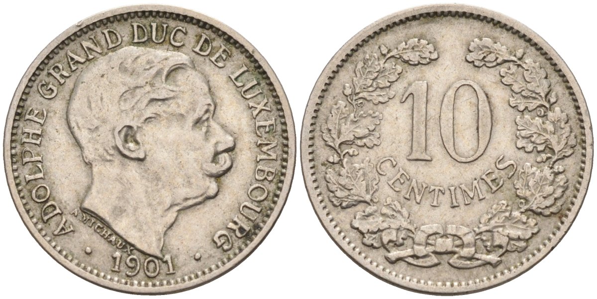 Люксембург 10 сантимов 1901 герцог Адольф (1890-1905) KM 25 медно-никель 4586-531
