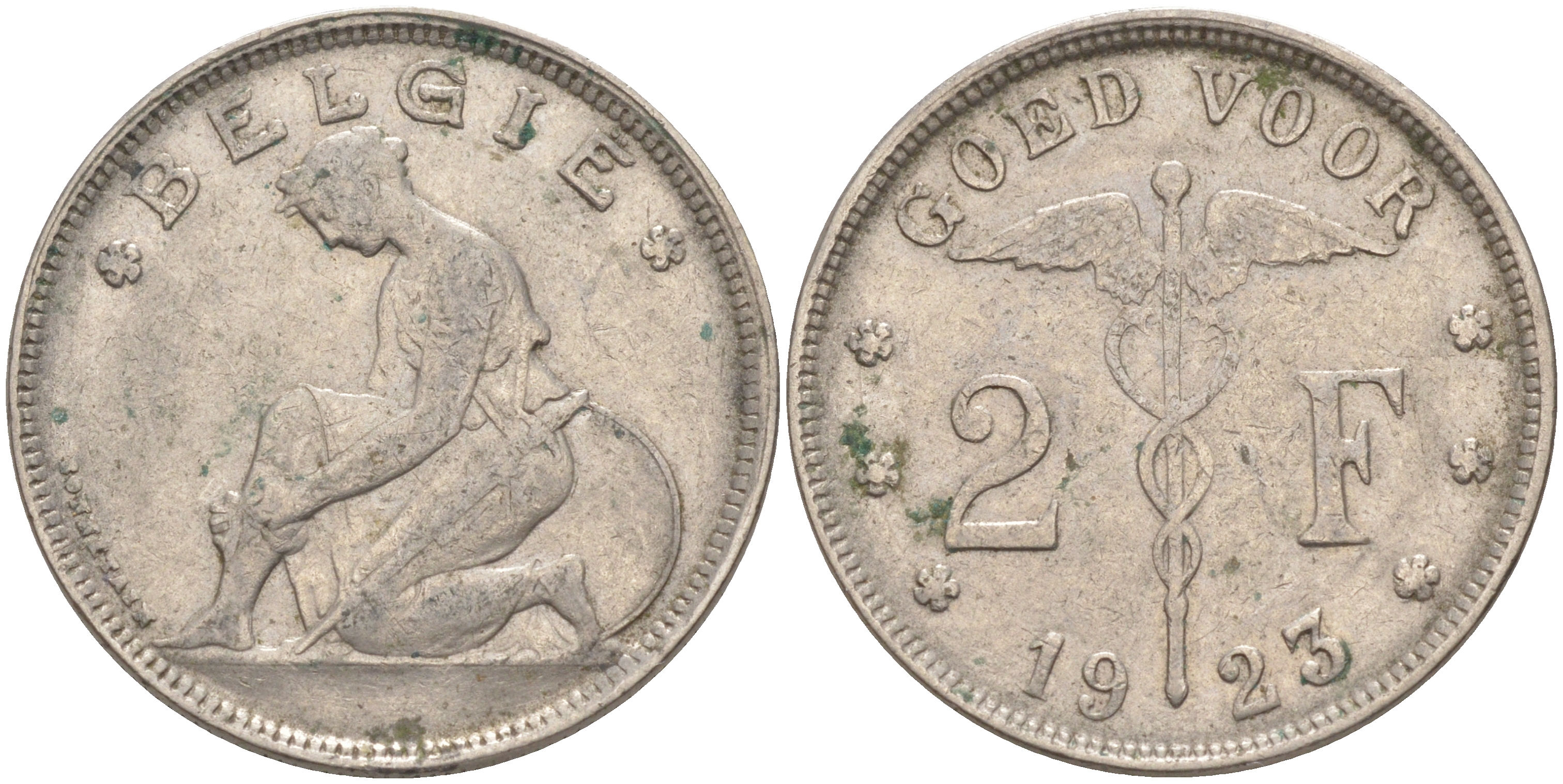 Бельгия 2 франка 1923 Belgie, Альберт I (1909-1934) KM 92 никель 4111-216