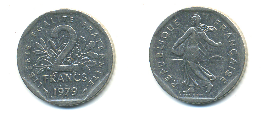 ФРАНЦИЯ 2 ФРАНКА 1979 СЕЯТЕЛЬ KM 942.1, LE FRANC 272.3 никель 176-1132