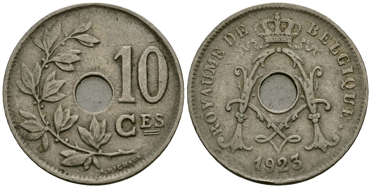 Бельгия 10 сантимов 1923 Belgique KM 85 медно-никель 4172-923