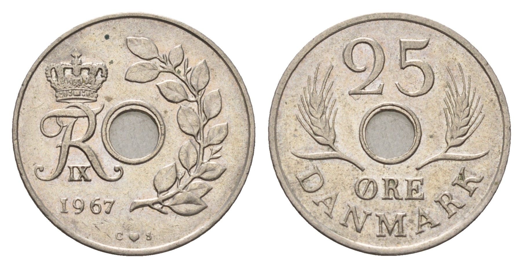 Дания 25 эре 1967 С; S, Фредерик IX (1947-1972) KM 855.1 медно-никель 4641-1214