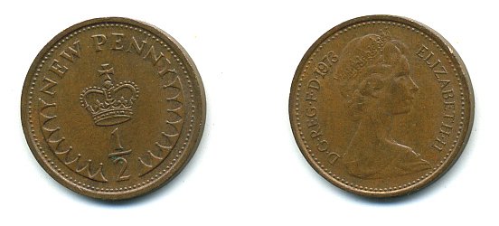 Великобритания 1/2 пенни 1973 Елизавета II (1952-2022) КМ 914, Spink 4239 бронза 4110-1659