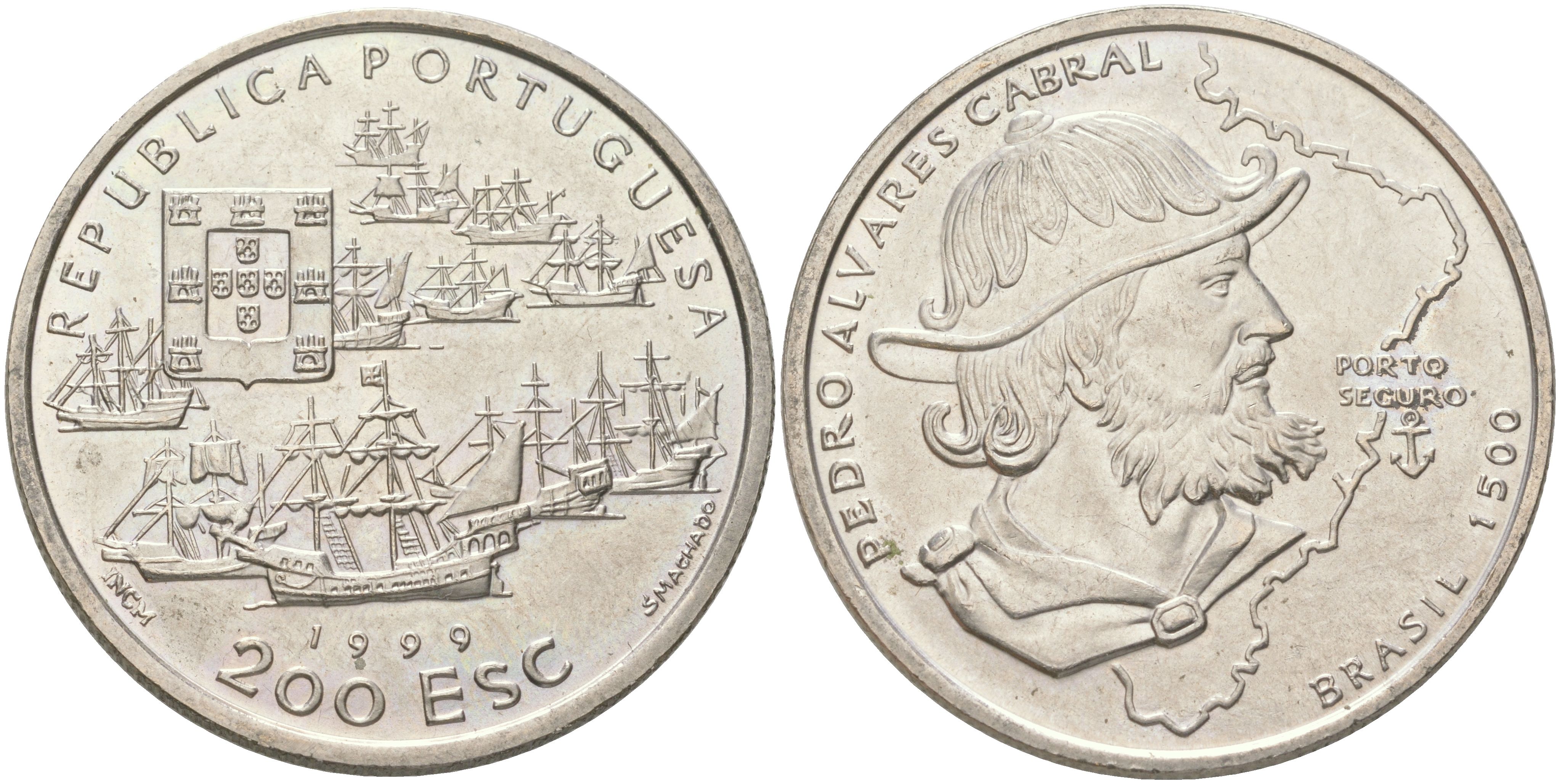 Португалия 200 эскудо 1999 500 лет с момента высадки Педру Алвариша Кабрала в Бразилии KM 717 медно-никель UNC 4677-525