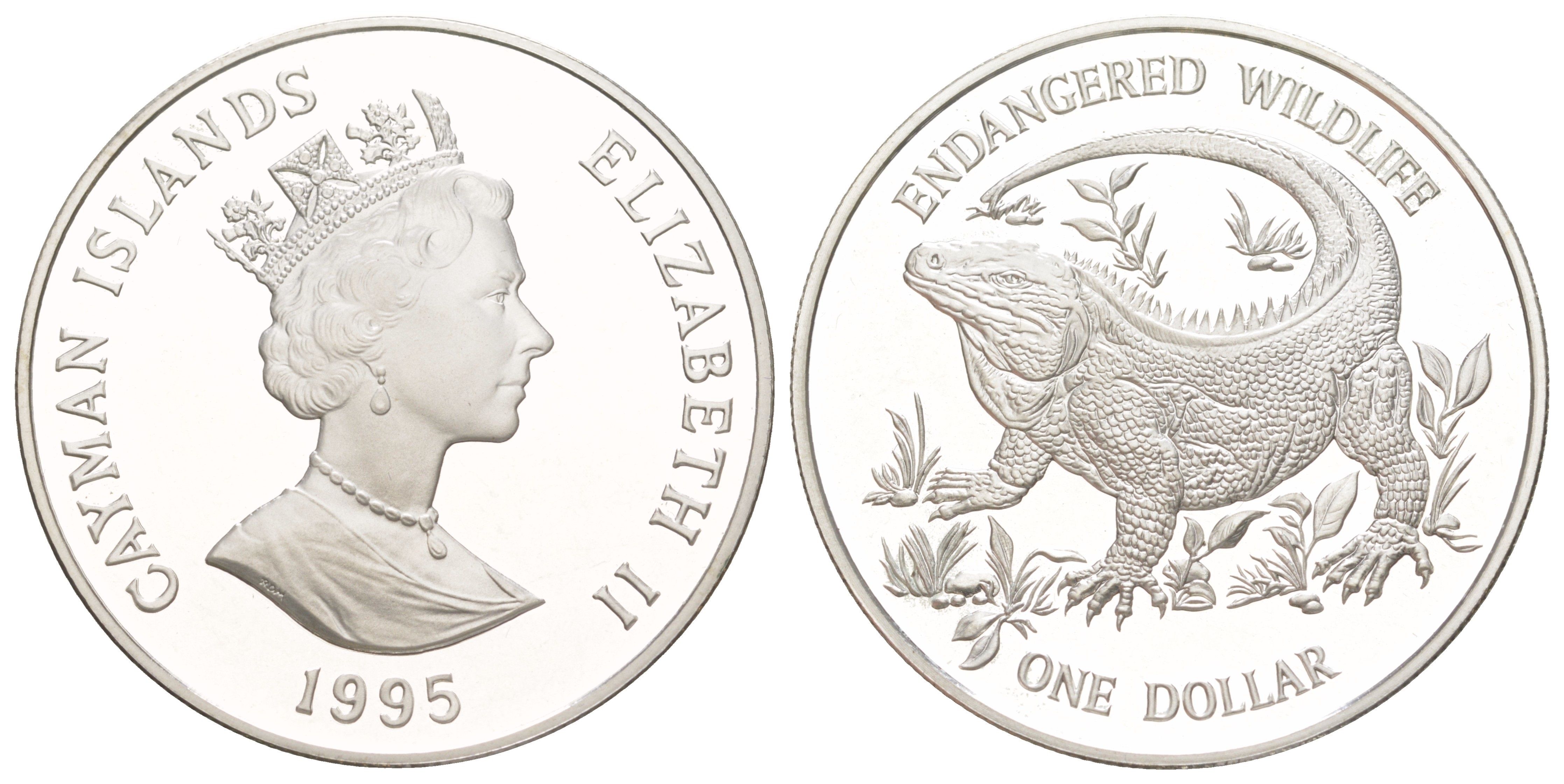 Каймановы острова 1 доллар 1995 Вымирающие виды KM 125 серебро PROOF 441-531