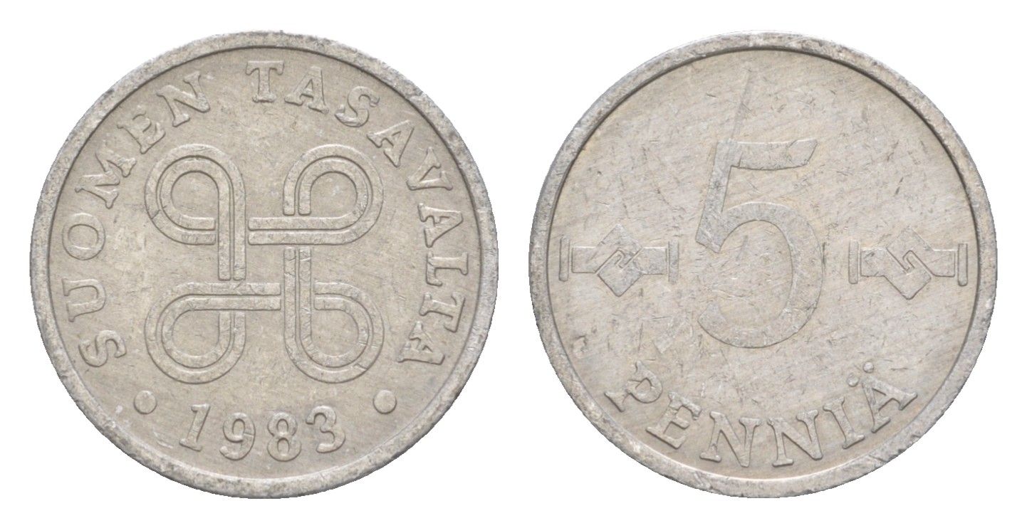 Финляндия 5 пенни 1983 KM 45a алюминий 4647-316