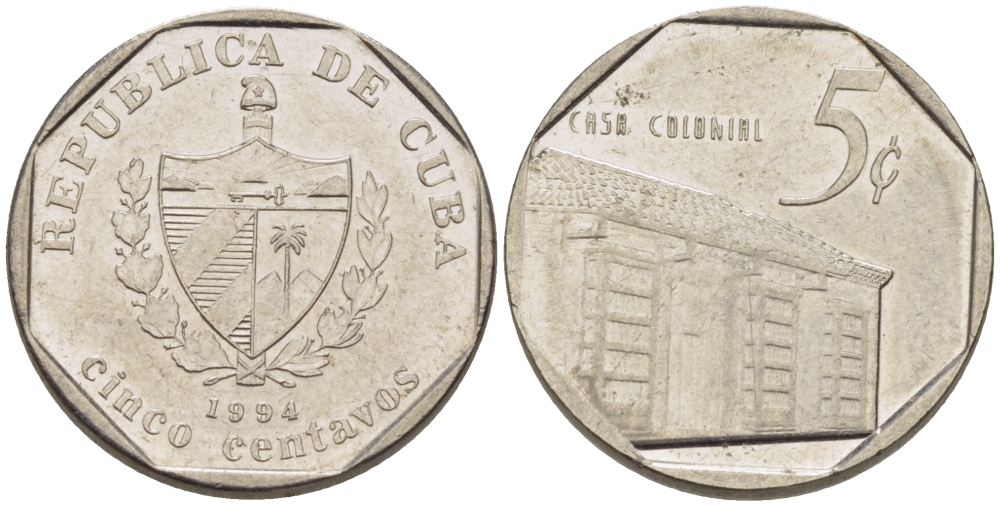 Куба 5 сентаво 1994 Casa Colonial KM 575.1 сталь плакированная никелем 66-648