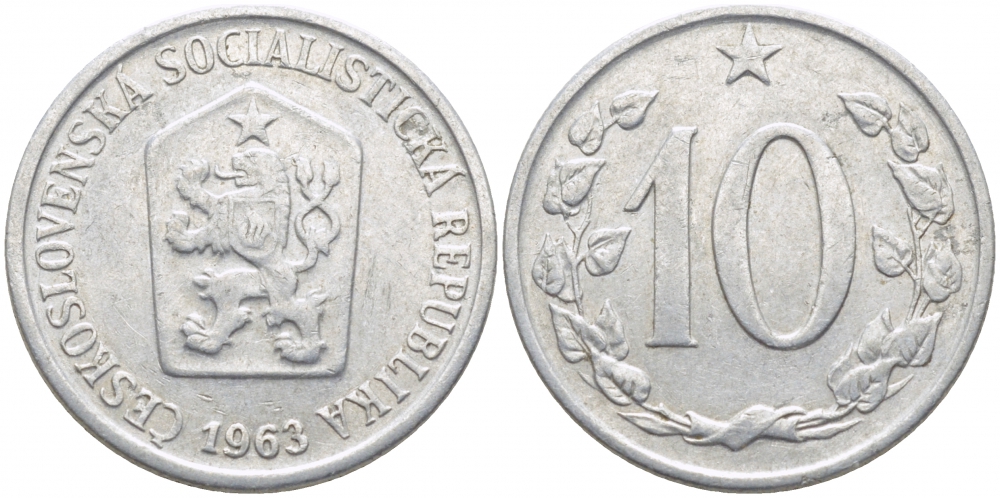ЧЕХОСЛОВАКИЯ 10 ГЕЛЛЕРОВ 1963 СОЦИАЛИСТИЧЕСКАЯ РЕСПУБЛИКА KM 49.1 алюминий 3856-927