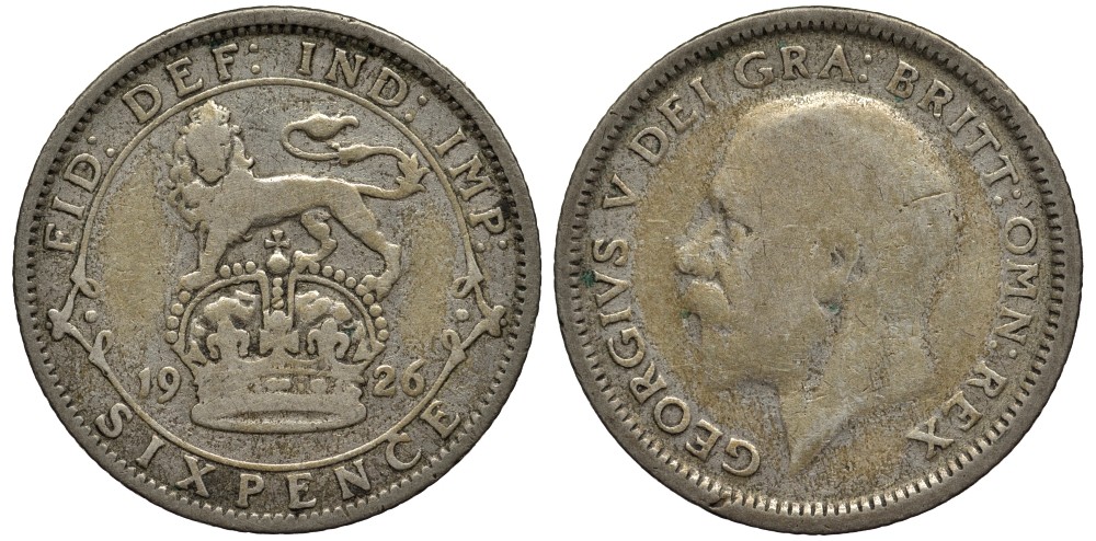 Великобритания 6 пенсов 1926 Георг V (1910-1936), нет зазора над буквой I KM 815a.2, Spink 4025 серебро 4539-212