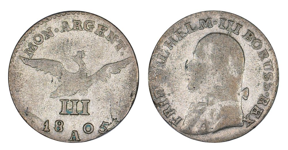 ПОЛЬША (ВОСТОЧНАЯ ПРУССИЯ) 3 ГРОША 1800 A, ФРИДРИХ ВИЛЬГЕЛЬМ III ПРУССКИЙ (1797-1840), МОНДВОР БЕРЛИН, Jg. 16, Olding 147, KM 60 серебро 00-00