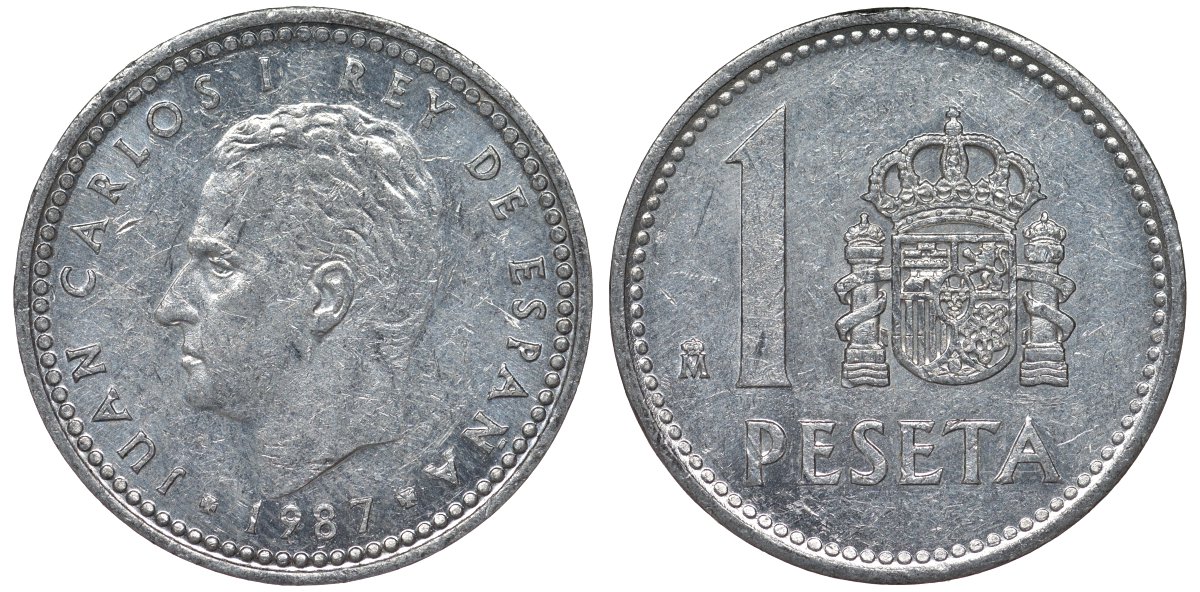Испания 1 песета 1987 Хуан Карлос I (1975-2001) KM 821 алюминий 4128-1037