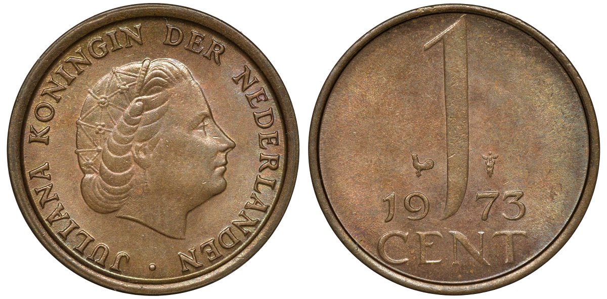 НИДЕРЛАНДЫ 1 ЦЕНТ 1973 KM 180 бронза 72-1133