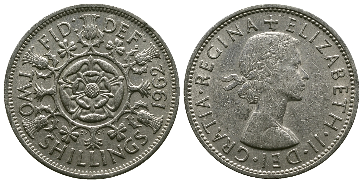 Великобритания 2 шиллинга (флорин) 1962 Елизавета II (1952-2022) KM 906, Spink 4146 медно-никель 4382-335