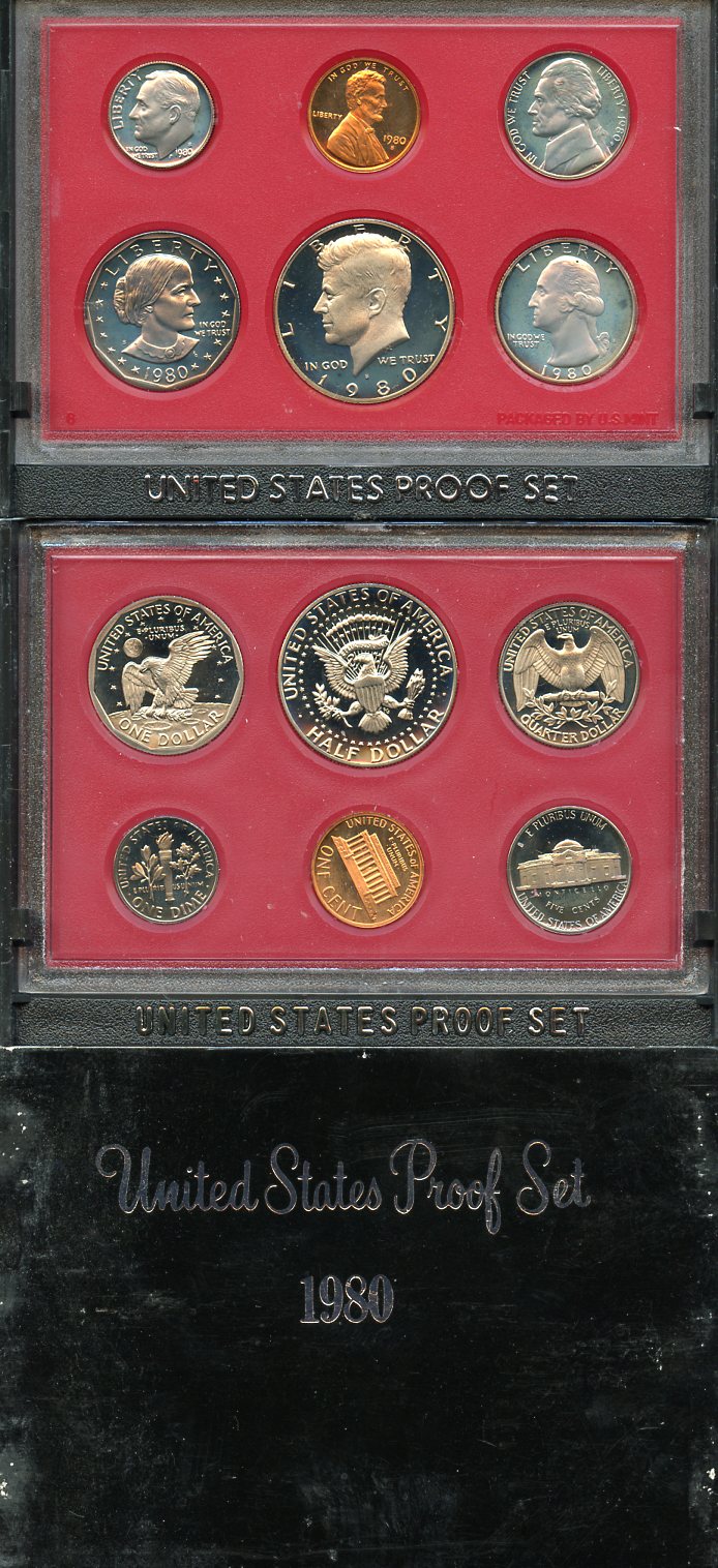 США официальный набор из 6 монет, в пластике 1980 S, Джон Кеннеди, в твердом пластике KM PS 145   PROOF  8-2-03-06