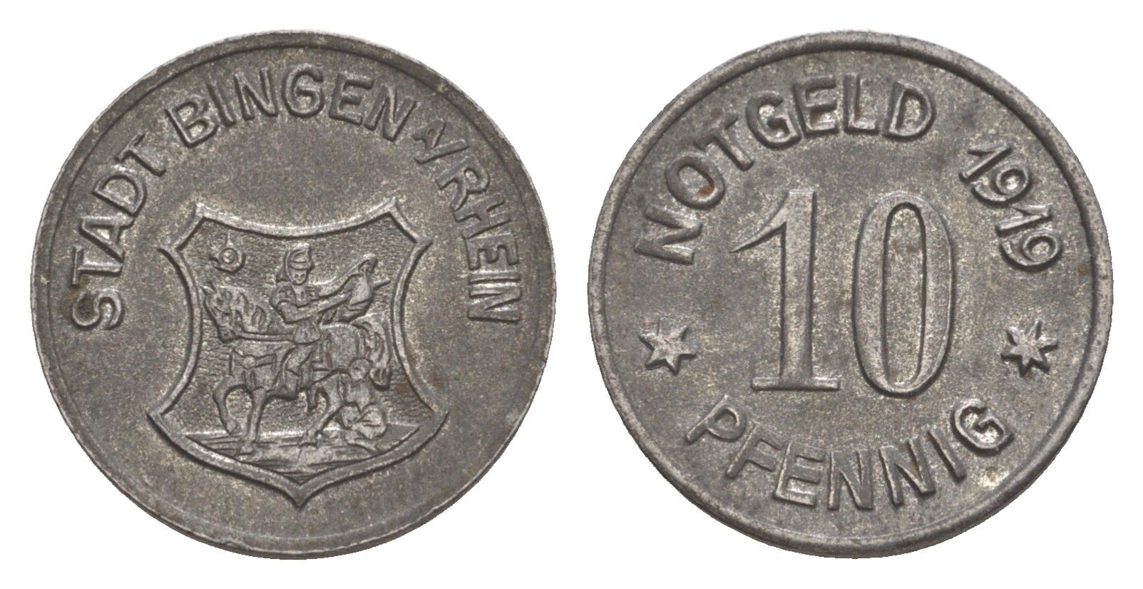 Бинген-на-Рейне 10 пфеннигов 1919 Funck 41.3, Men05 2839.1, Men18 3635.1 железо 4636-938