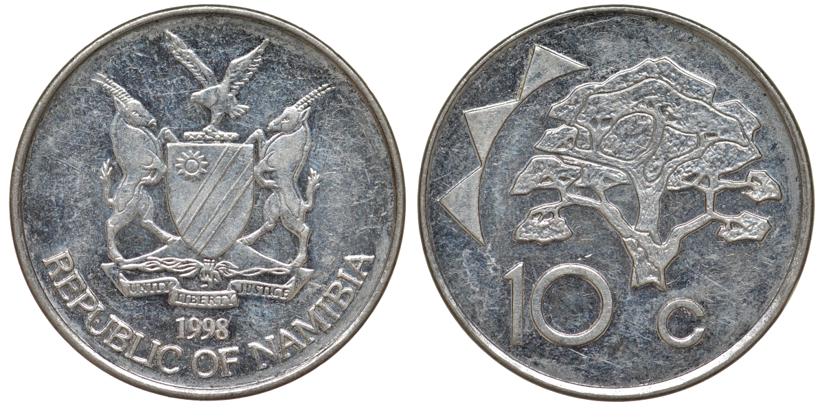 Намибия 10 центов 1998 дерево KM 2 никелированная сталь 4163-933