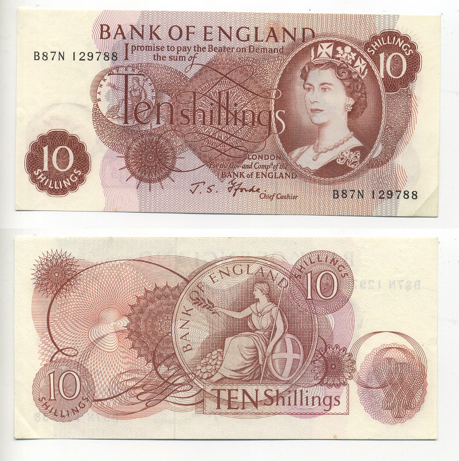 АНГЛИЯ 10 ШИЛЛИНГОВ 1966-1970 Pick 373c бумага 6266-18-1-1