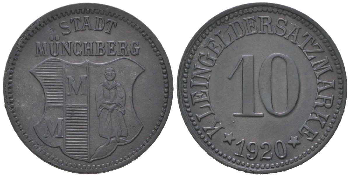 Мюнхберг (Бавария) 10 пфенингов 1920 Funck?346.8, Men18?21547.9 цинк 99-162