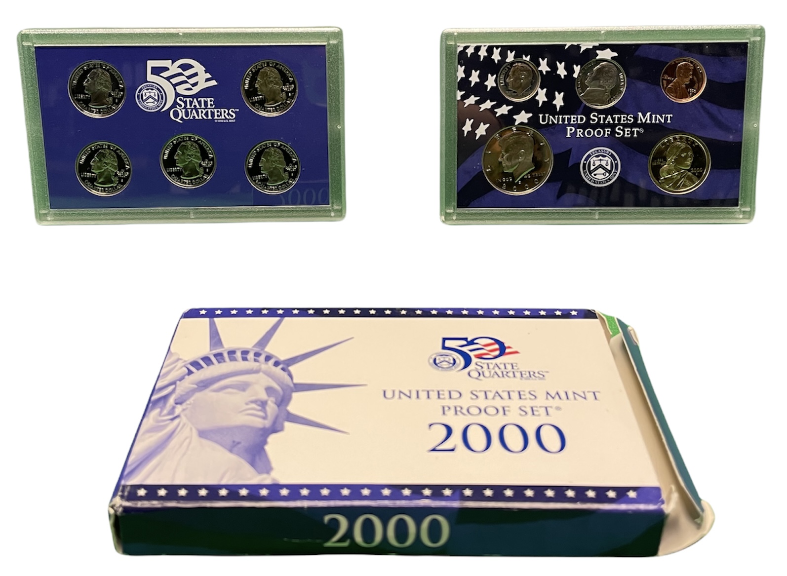 США госнабор из 10 монет 2000 25 центов юбилейные - 5 штук PROOF 7-5-2-13