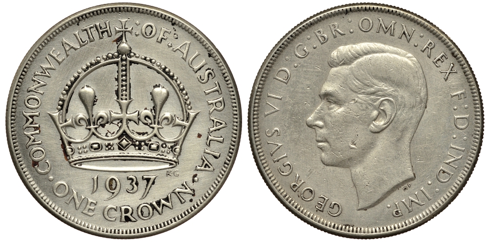 Австралия 1 крона 1937 Корона, Георг VI (1937-1952) KM 34 серебро aUNC 272-413