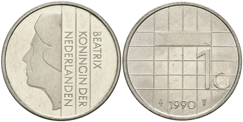 Нидерланды 1 гульден 1990 Беатрикс (1980-2013) KM 205 никель UNC 4579-441