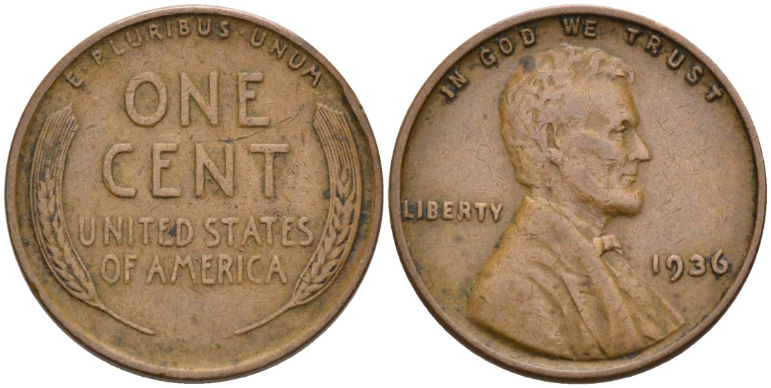 США 1 цент 1936 Линкольн KM 132 бронза 192-946