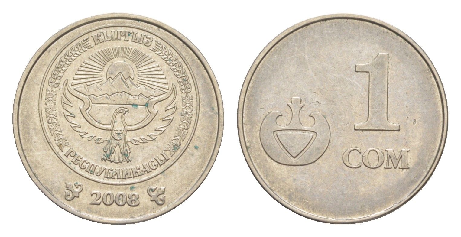 Киргизия 1 сом 2008 KM 14 сталь плакированная никелем 4614-1128