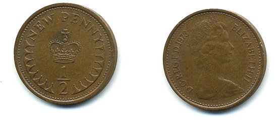Великобритания 1/2 пенни 1973 Елизавета II (1952-2022) КМ 914, Spink 4239 бронза 4110-1658