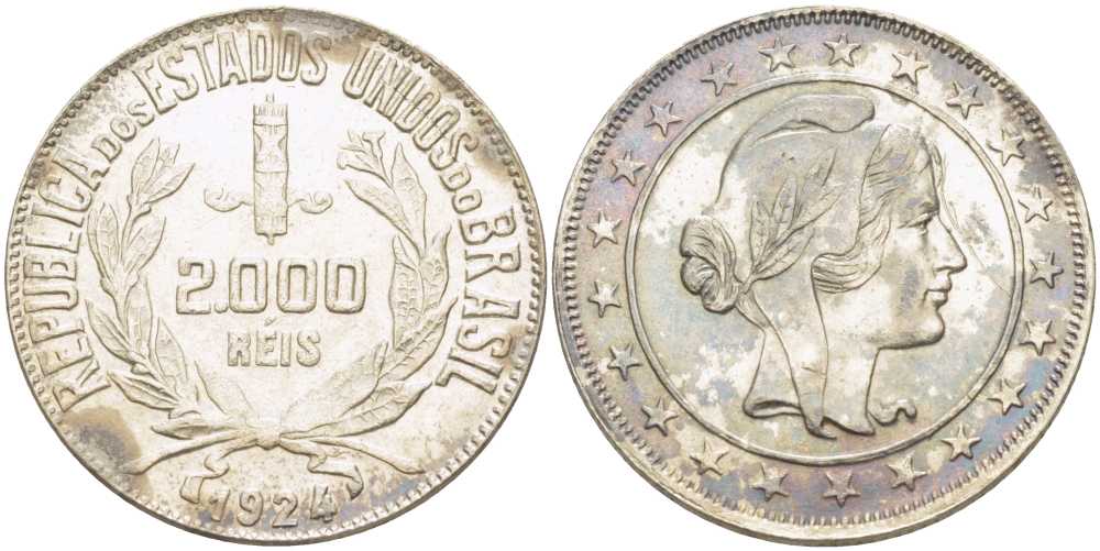 Бразилия 2000 рейс 1924 голова Свободы вправо KM 526 серебро 1515-143