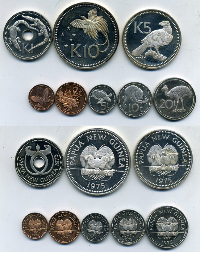 Папуа-Новая Гвинея набор из 8 монет 1975 животные, в оригинальной коробке KM PS 1, KM (1-6, 7a, 8a) серебро PROOF 2-6-3-02