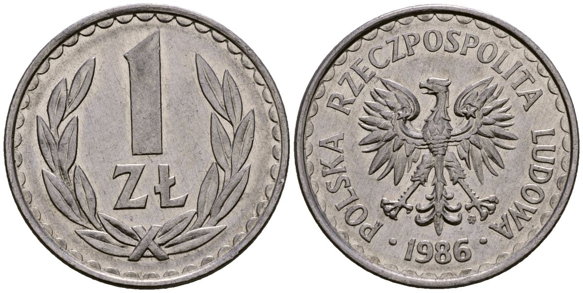 Польша 1 злотый 1986 Y 49.2 алюминий 4177-754