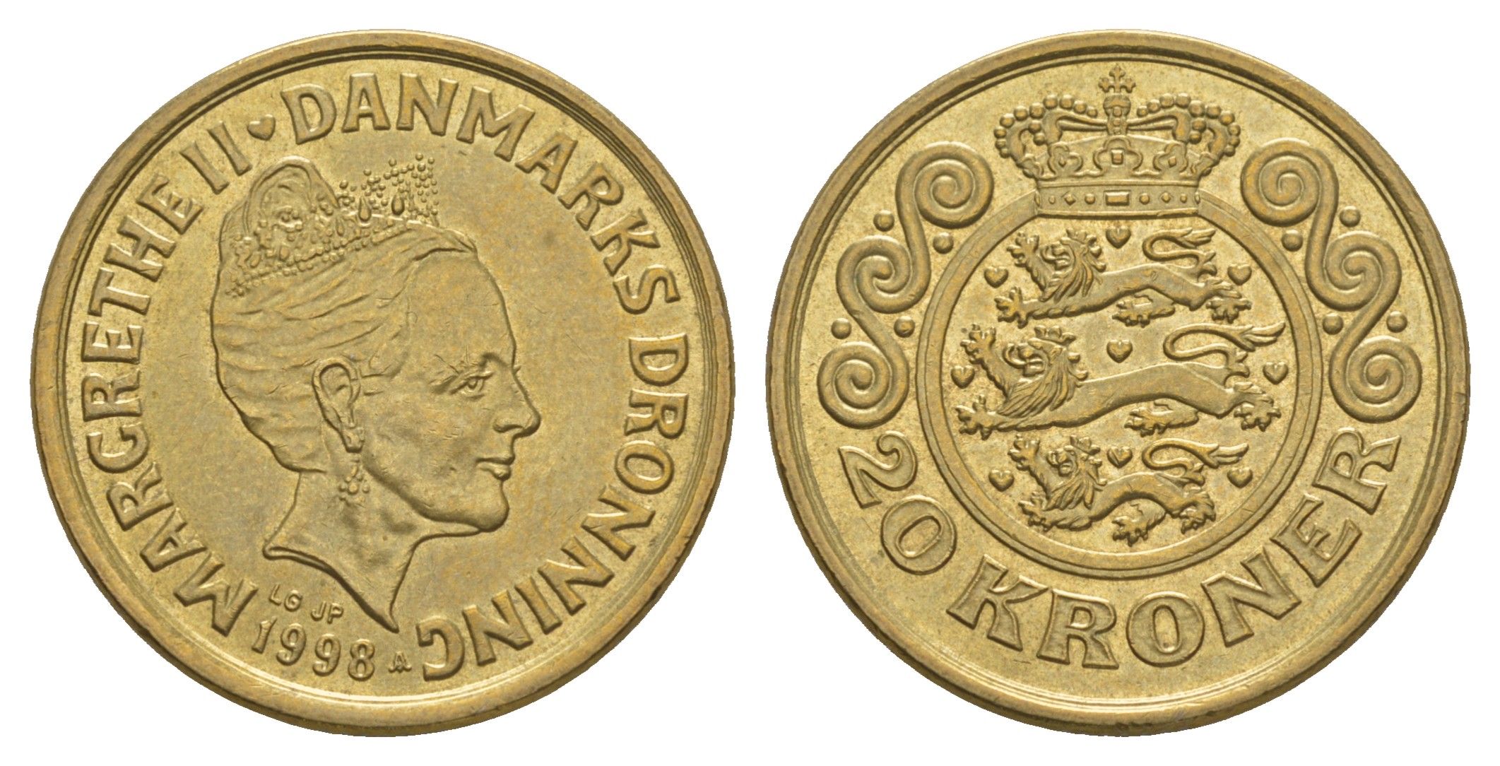 Дания 20 крон 1998 Маргрете II (1972-2024) KM 878 алюминиевая бронза UNC 4657-1232