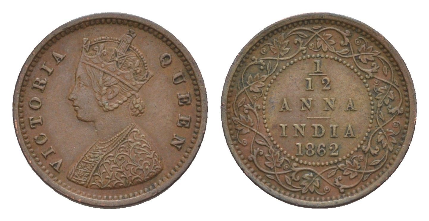 Британская Индия 1/12 анна 1862 KM 465 медь 1522-1231