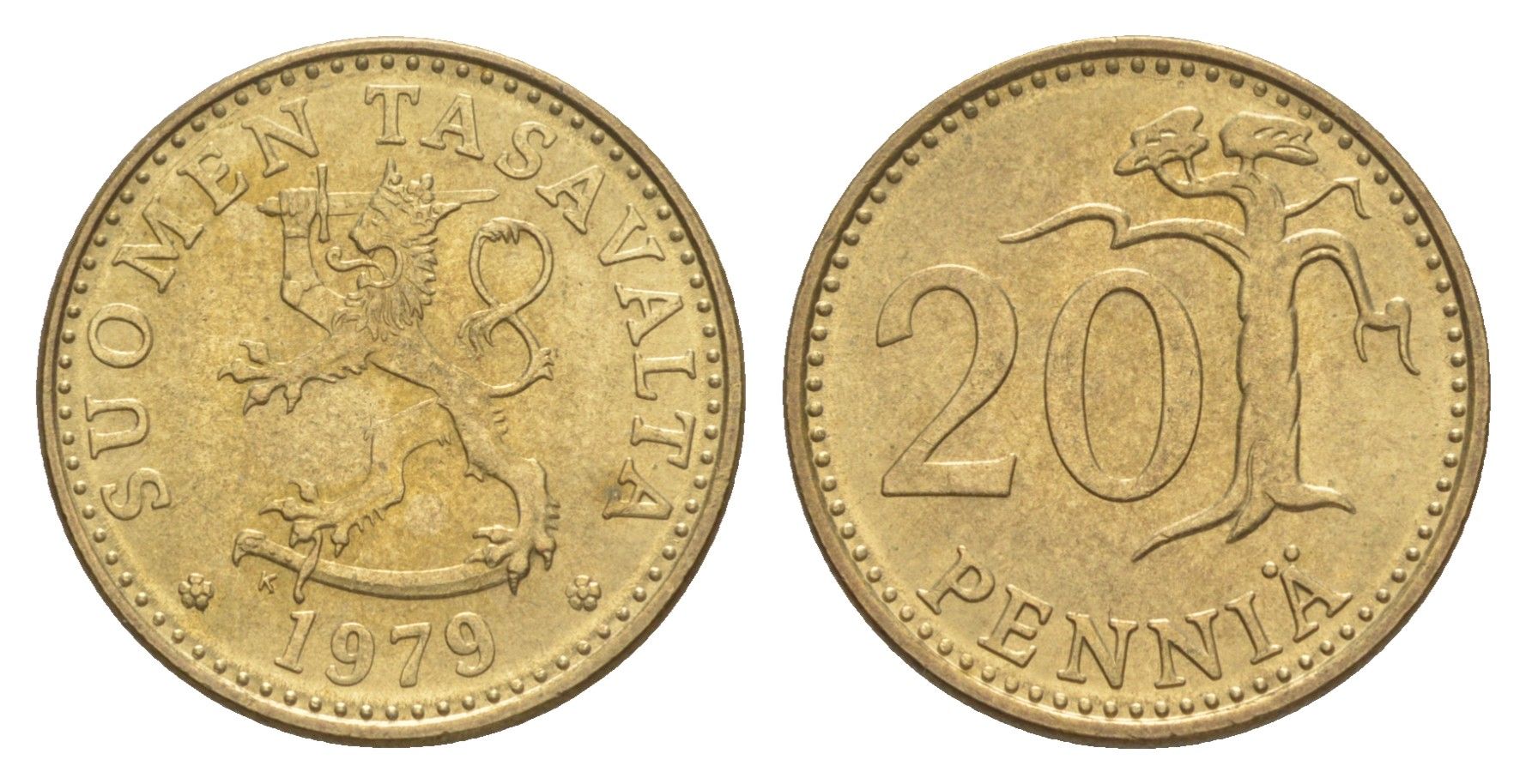 Финляндия 20 пенни 1979 KM 47 алюминиевая бронза 4648-425