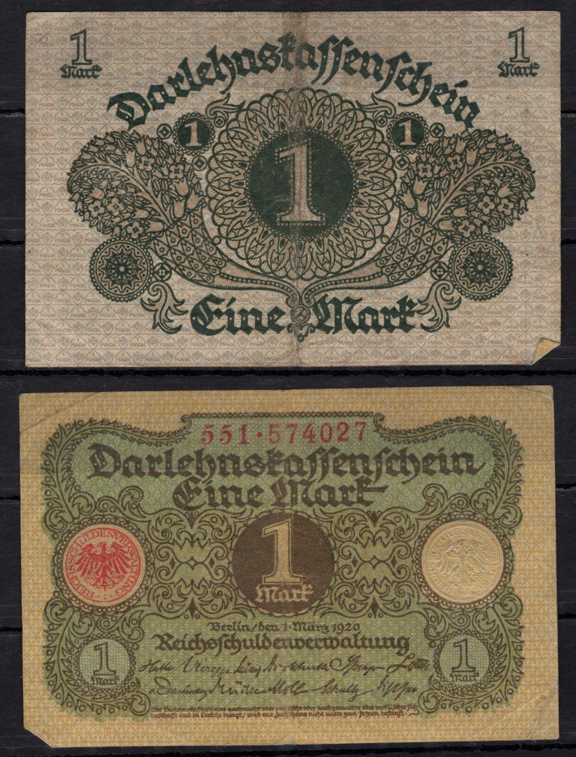 Германия 1 марка 1920 Pick 58 бумага 7198-16-1-1