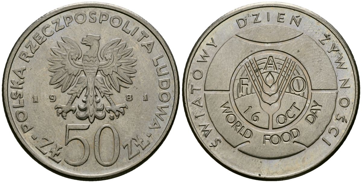 Польша 50 злотых 1981 Продовольственная программа - ФАО Y 127 медно-никель 4168-842