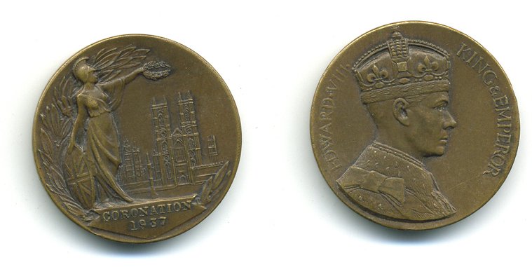 АНГЛИЯ МЕДАЛЬ 1937 НА КОРОНАЦИЮ, 31,0 мм, 14,2 гр бронза 6-3-42