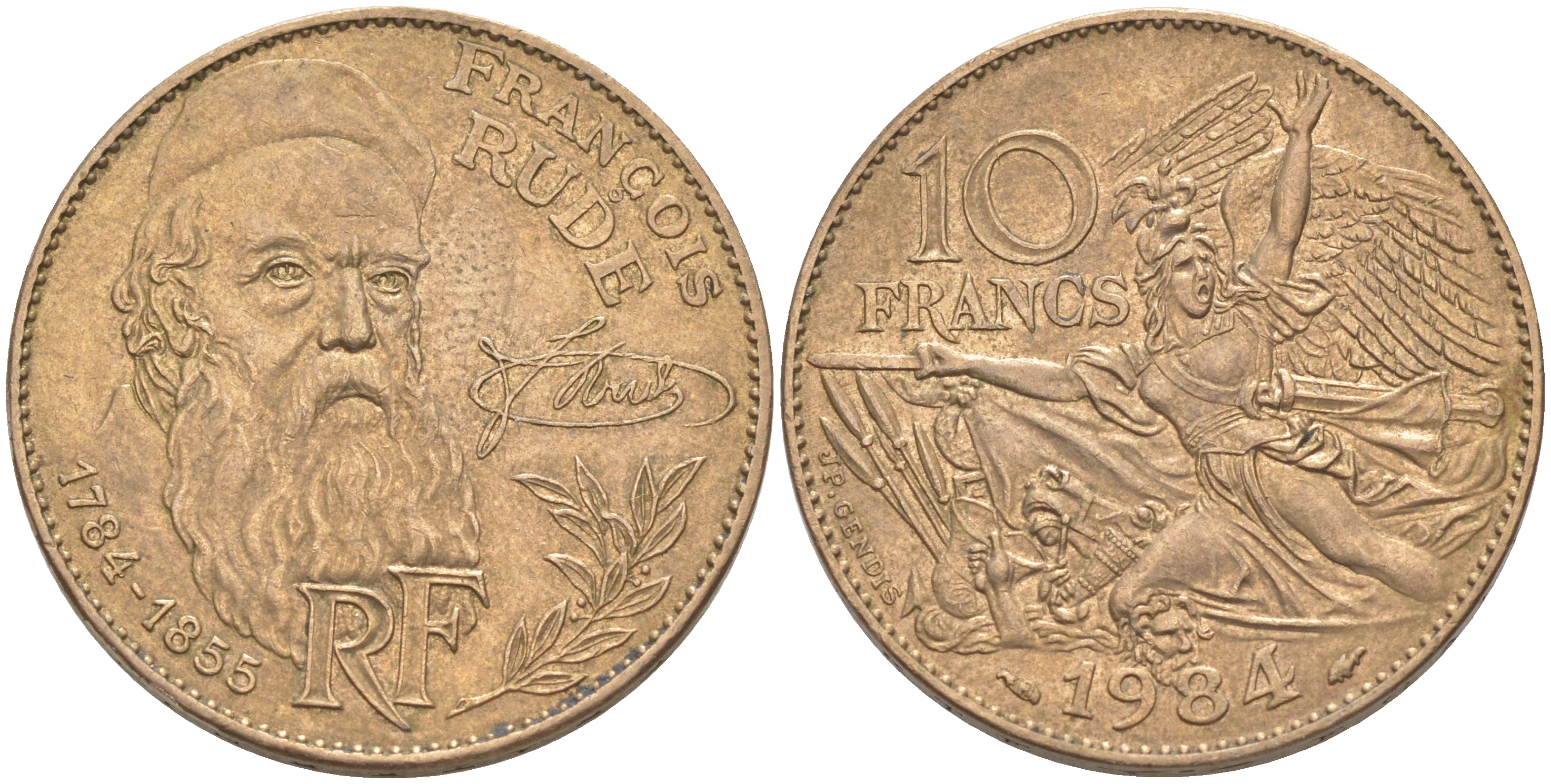 ФРАНЦИЯ 10 ФРАНКОВ 1984 ФРАНСУА РУДЕ KM 954 никель латунь 4111-114